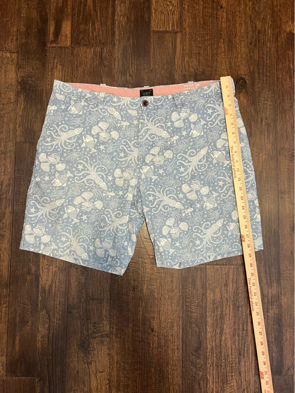 J. Crew Men’s Sea Creature Print Cotton Shorts Size 38 Color Blue/White